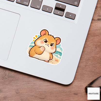Success Hamster Vinyl Sticker, Cute Fist Pump Victory Reaction Meme
