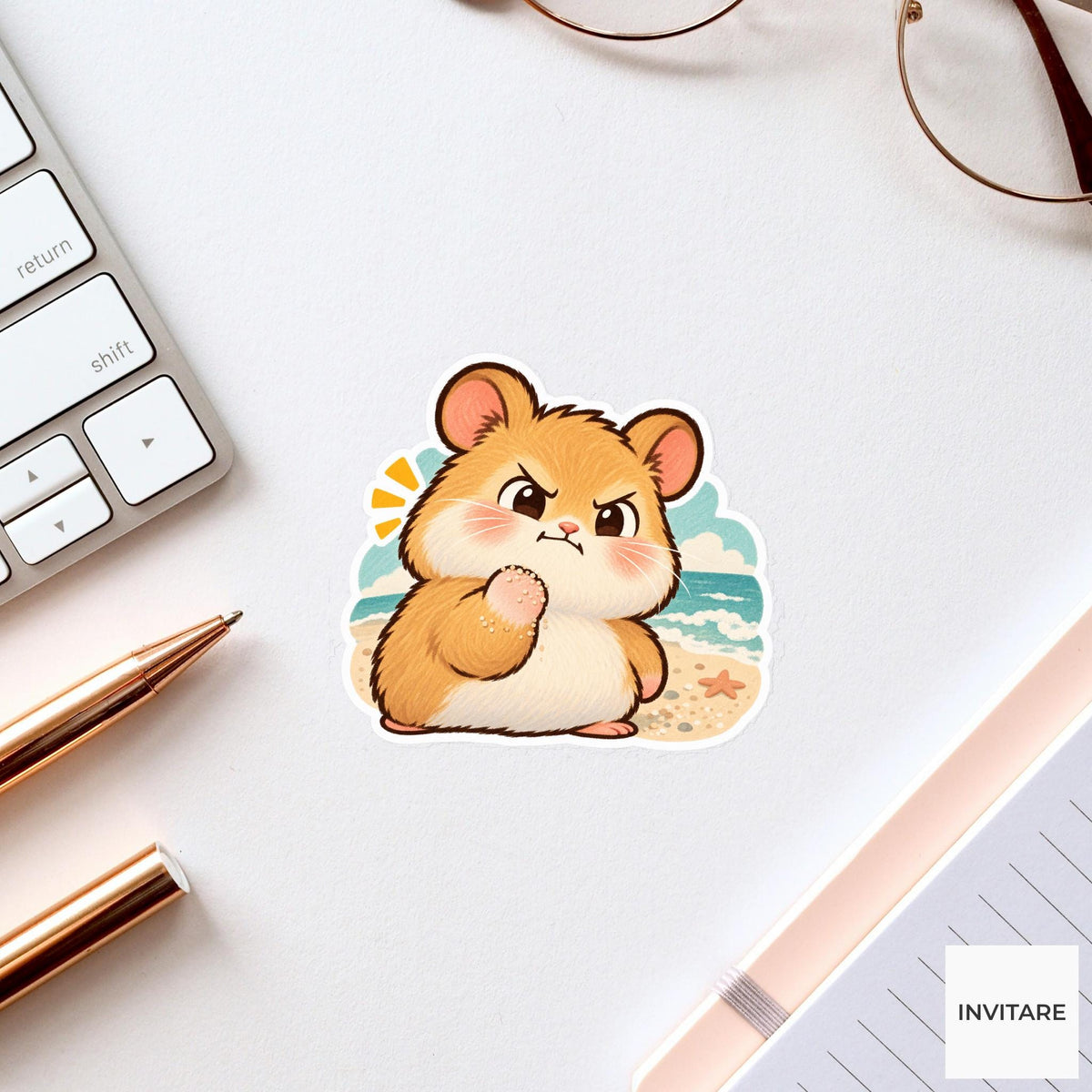 Success Hamster Vinyl Sticker, Cute Fist Pump Victory Reaction Meme