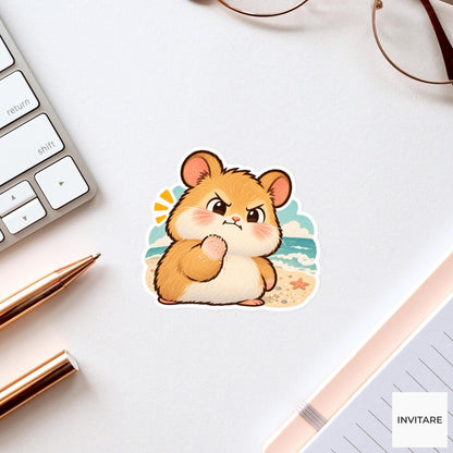 Success Hamster Vinyl Sticker, Cute Fist Pump Victory Reaction Meme
