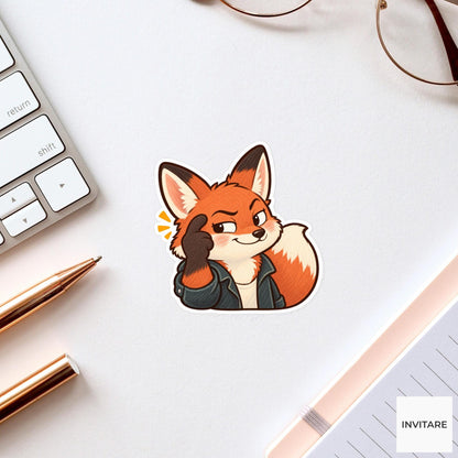 Clever Fox Vinyl Sticker, Funny Paw to Temple Thinking Reaction Meme