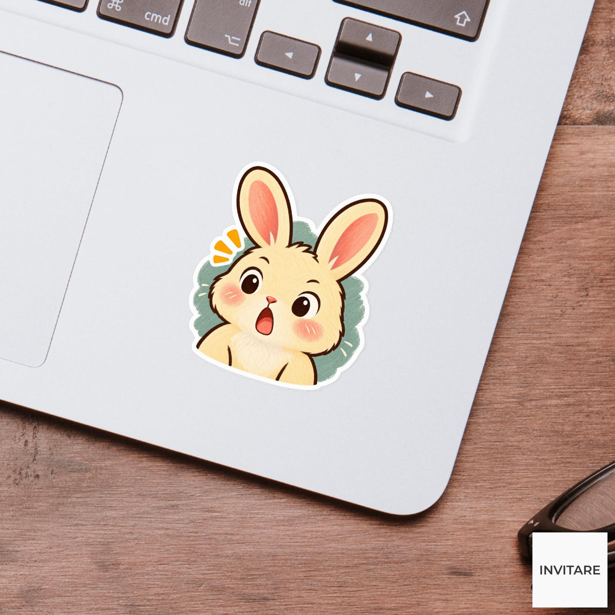 Surprised Bunny Vinyl Sticker, Cute Wide Eyed Rabbit Reaction Meme