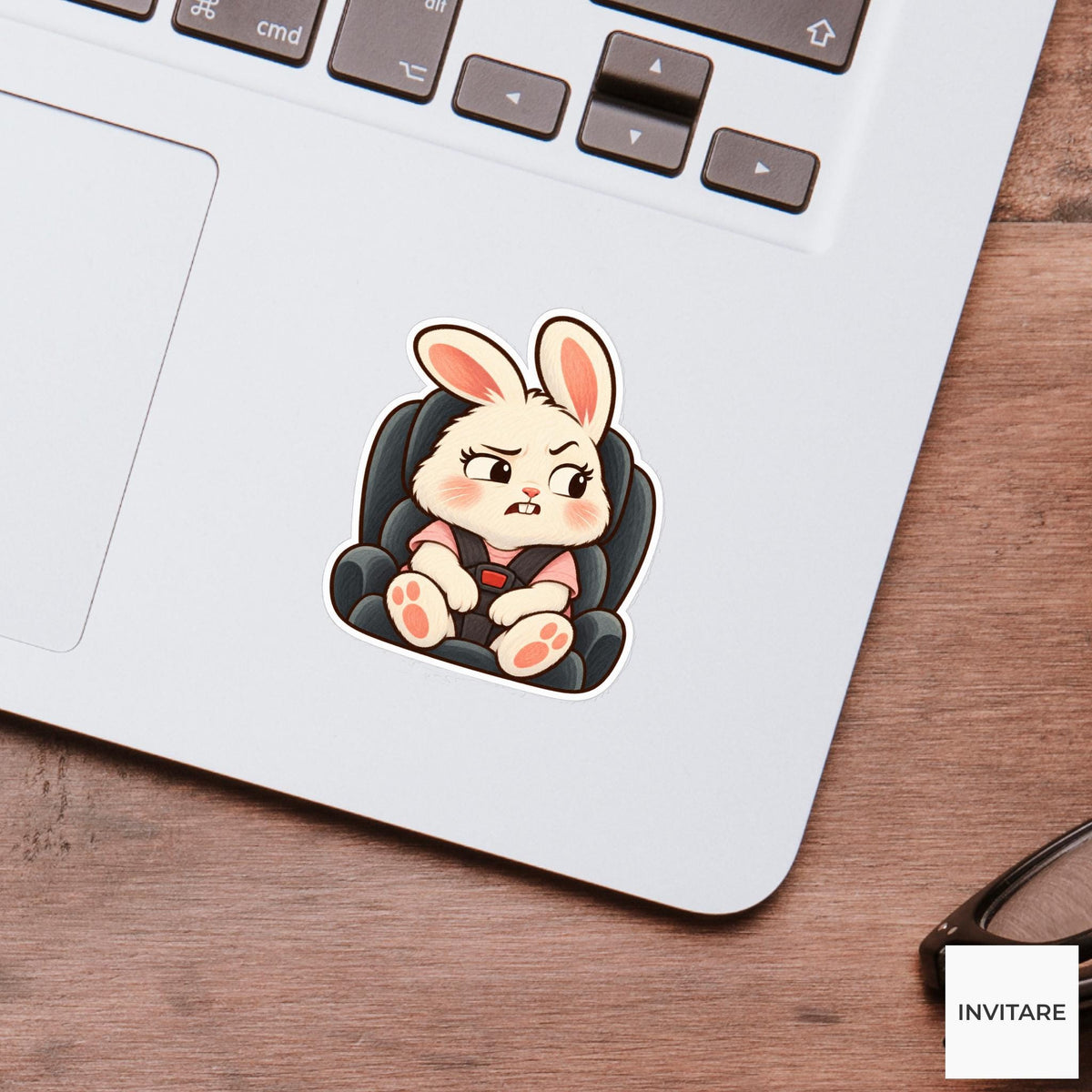 Side Eye Bunny Vinyl Sticker, Funny Skeptical Rabbit in Car Seat