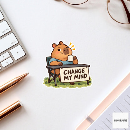 Change My Mind Capybara Vinyl Sticker, Funny Animal Debate Table Meme