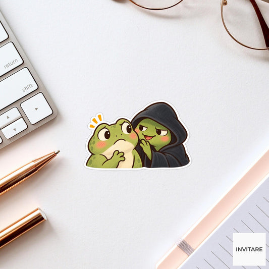 Temptation Frog Vinyl Sticker, Funny Green Animal and Hooded Alter Ego