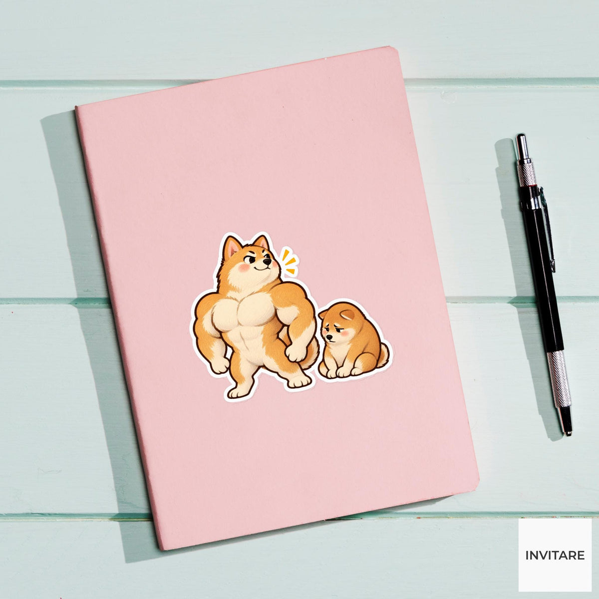 Buff and Shy Shiba Inu Vinyl Sticker, Funny Big and Small Dog Meme