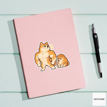 Buff and Shy Shiba Inu Vinyl Sticker, Funny Big and Small Dog Meme