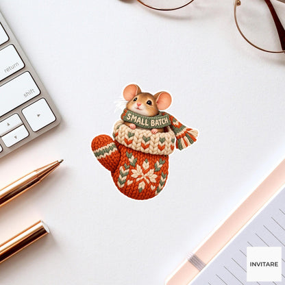 Mouse Cozy Yarn Vinyl Sticker, Small Batch Cute Animal Illustration
