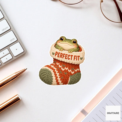 Frog Cozy Yarn Vinyl Sticker, Perfect Fit Cute Animal Illustration