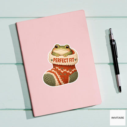 Frog Cozy Yarn Vinyl Sticker, Perfect Fit Cute Animal Illustration