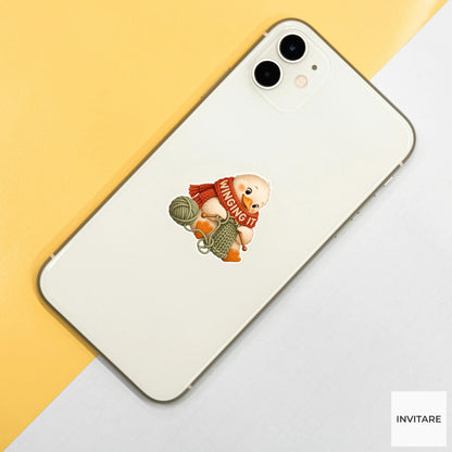 Duck Cozy Yarn Vinyl Sticker, Winging It Cute Animal Illustration