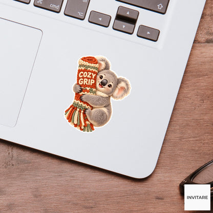 Koala Cozy Yarn Vinyl Sticker, Cozy Grip Cute Animal Illustration