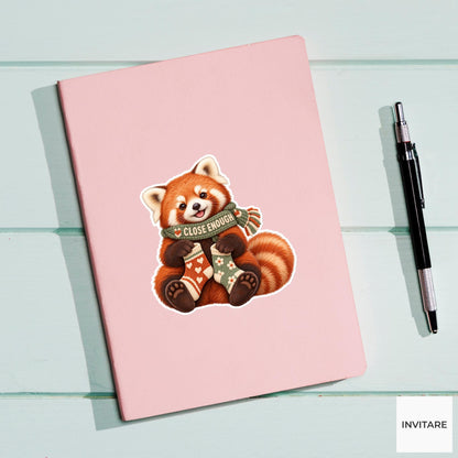 Red panda Cozy Yarn Vinyl Sticker, Close Enough Cute Animal Illustration