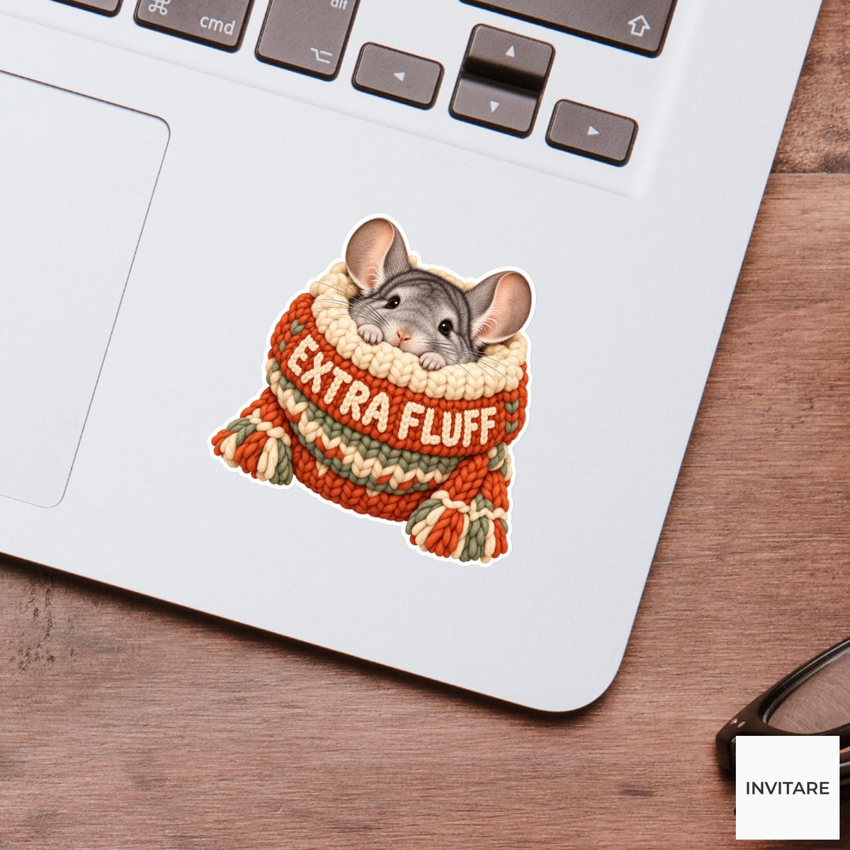 Chinchilla Cozy Yarn Vinyl Sticker, Extra Fluff Cute Animal Illustration
