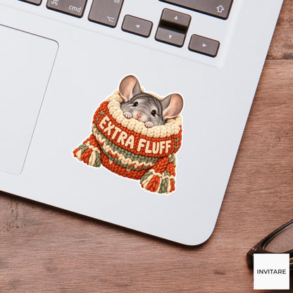 Chinchilla Cozy Yarn Vinyl Sticker, Extra Fluff Cute Animal Illustration
