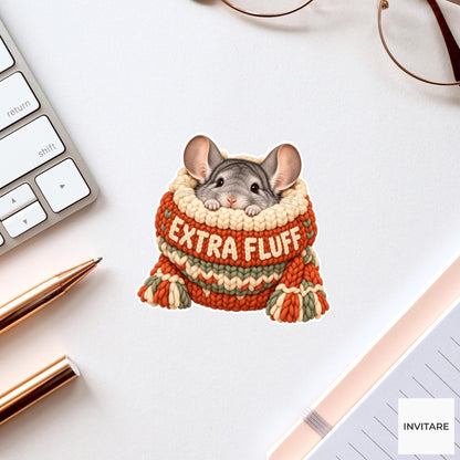 Chinchilla Cozy Yarn Vinyl Sticker, Extra Fluff Cute Animal Illustration