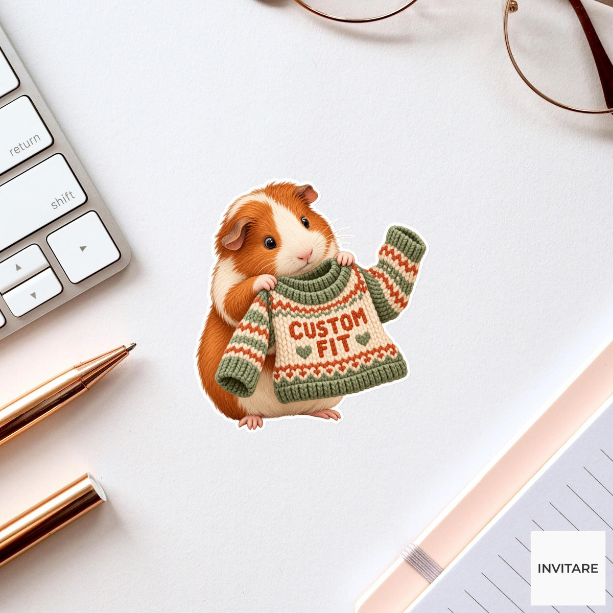 Guinea pig Cozy Yarn Vinyl Sticker, Custom Fit Cute Animal Illustration