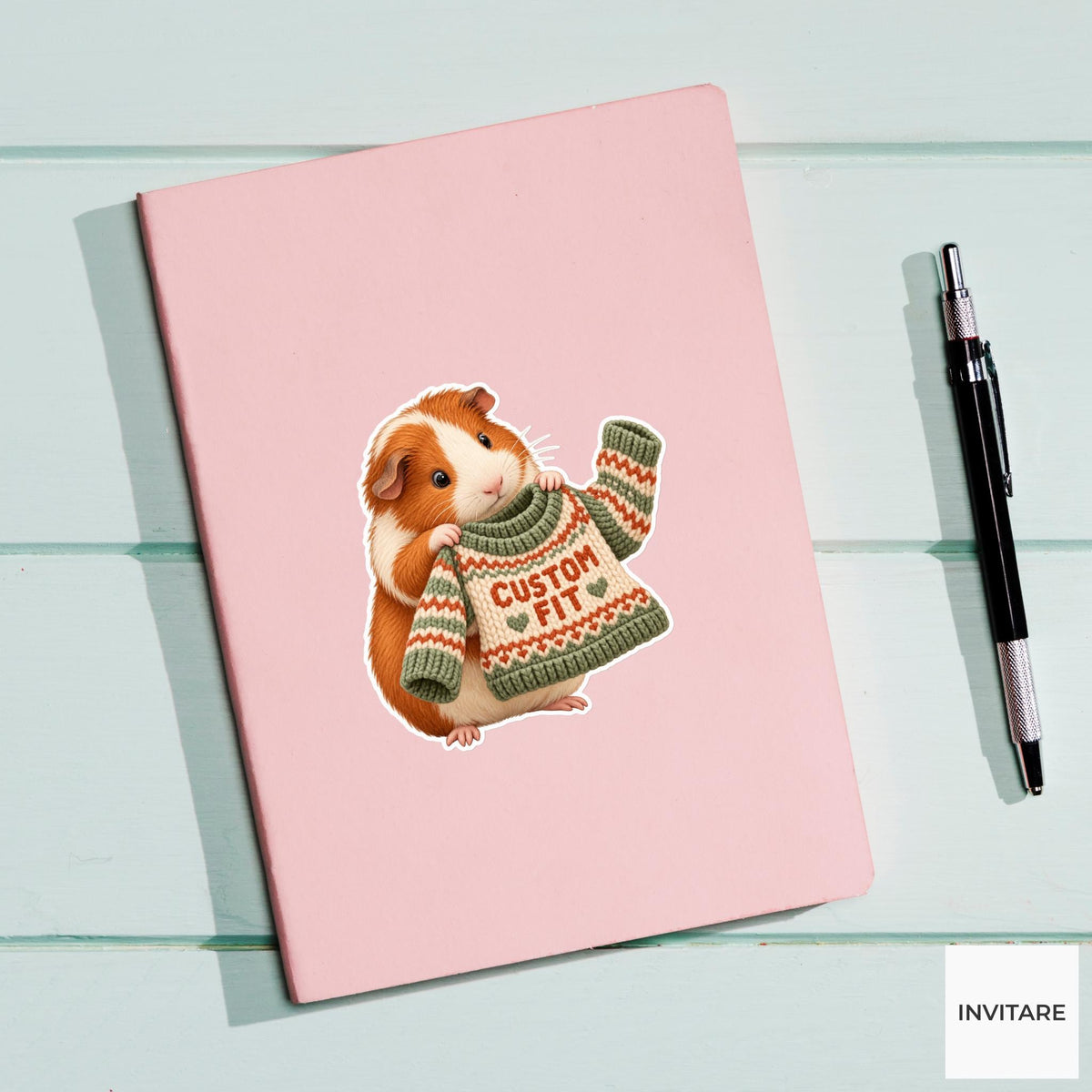 Guinea pig Cozy Yarn Vinyl Sticker, Custom Fit Cute Animal Illustration