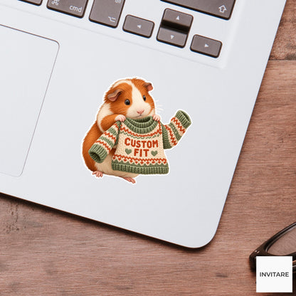 Guinea pig Cozy Yarn Vinyl Sticker, Custom Fit Cute Animal Illustration