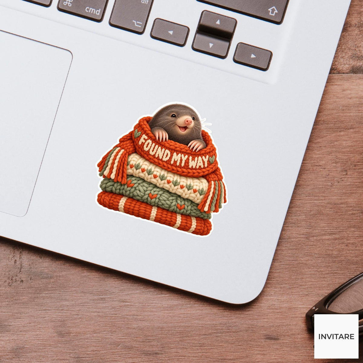 Mole Cozy Yarn Vinyl Sticker, Found My Way Cute Animal Illustration