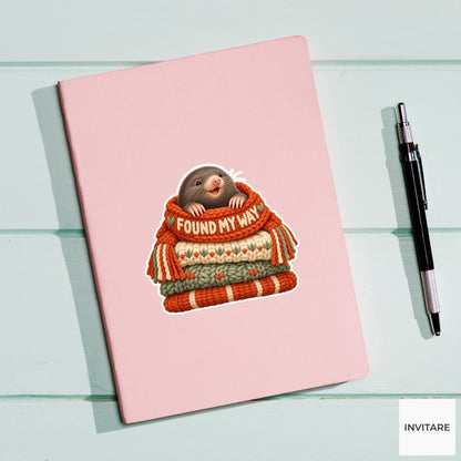 Mole Cozy Yarn Vinyl Sticker, Found My Way Cute Animal Illustration