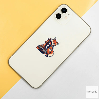 Fox Chess Vinyl Sticker, Quite A Plan Cute Animal Illustration
