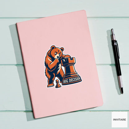 Bear Chess Vinyl Sticker, Big Decision Cute Animal Illustration