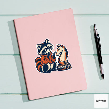 Raccoon Chess Vinyl Sticker, One More Line Cute Animal Illustration