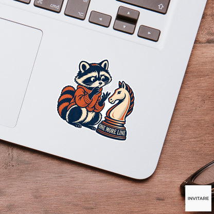Raccoon Chess Vinyl Sticker, One More Line Cute Animal Illustration