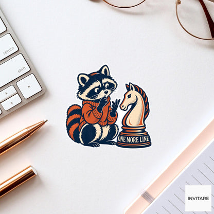 Raccoon Chess Vinyl Sticker, One More Line Cute Animal Illustration