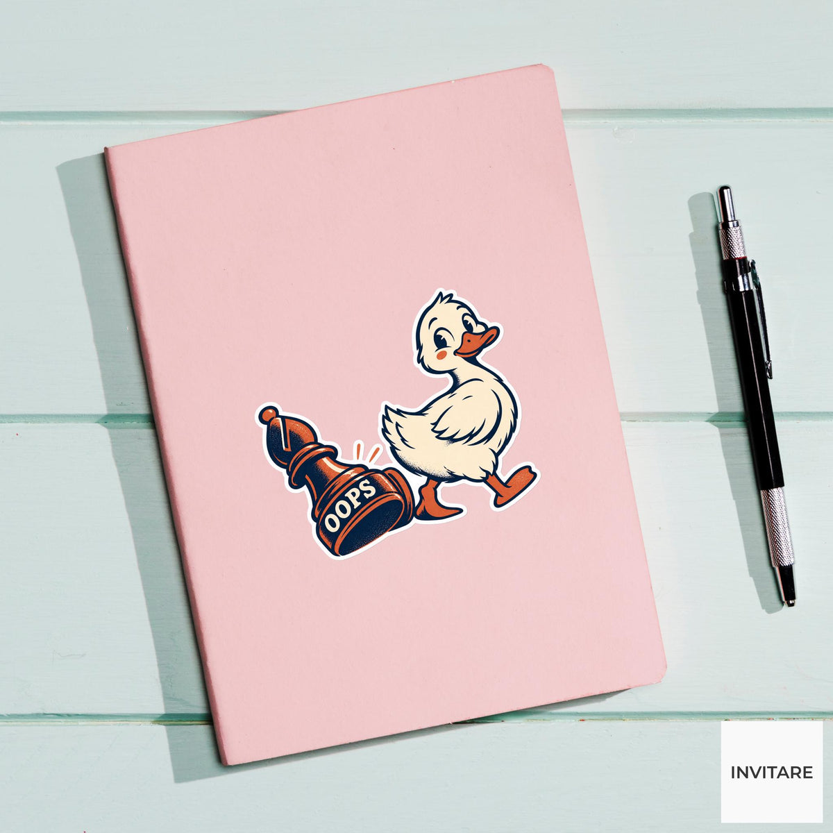 Duck Chess Vinyl Sticker, Oops Cute Animal Illustration