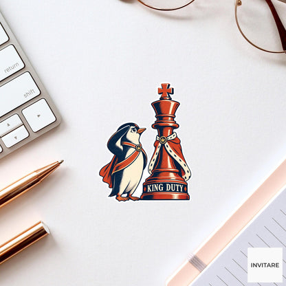 Penguin Chess Vinyl Sticker, King Duty Cute Animal Illustration