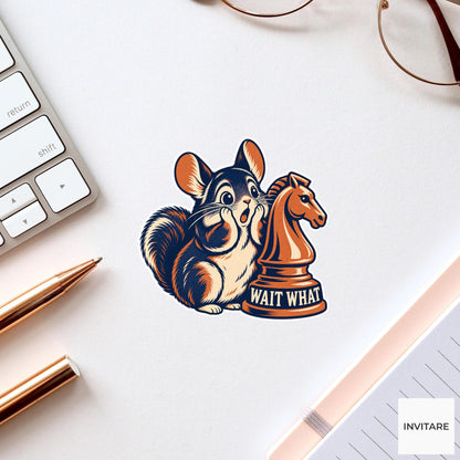 Chinchilla Chess Vinyl Sticker, Wait What Cute Animal Illustration