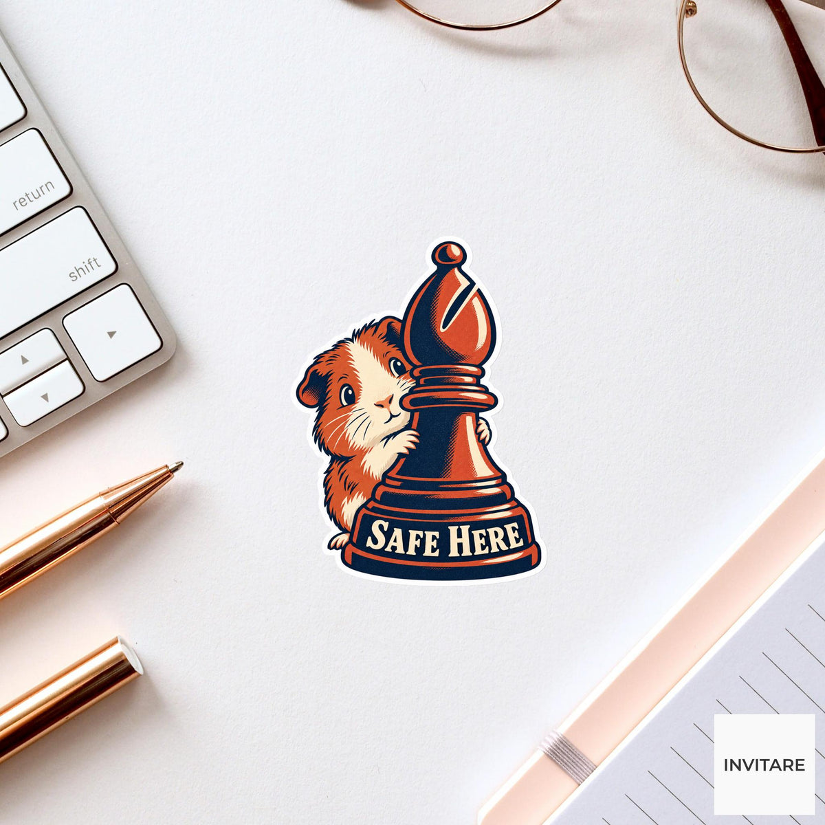 Guinea pig Chess Vinyl Sticker, Safe Here Cute Animal Illustration