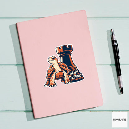 Turtle Chess Vinyl Sticker, Slow Defense Cute Animal Illustration