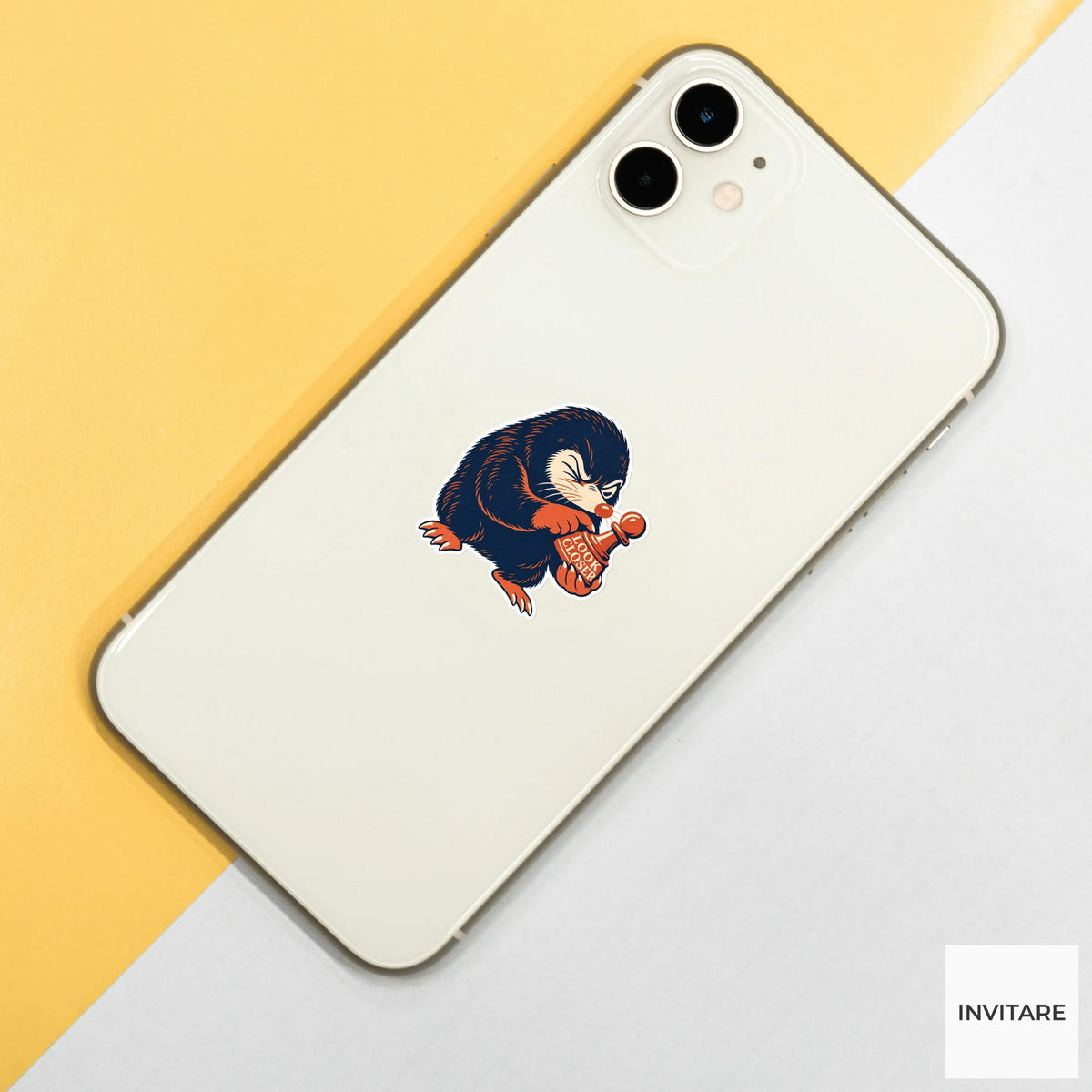 Mole Chess Vinyl Sticker, Look Closer Cute Animal Illustration