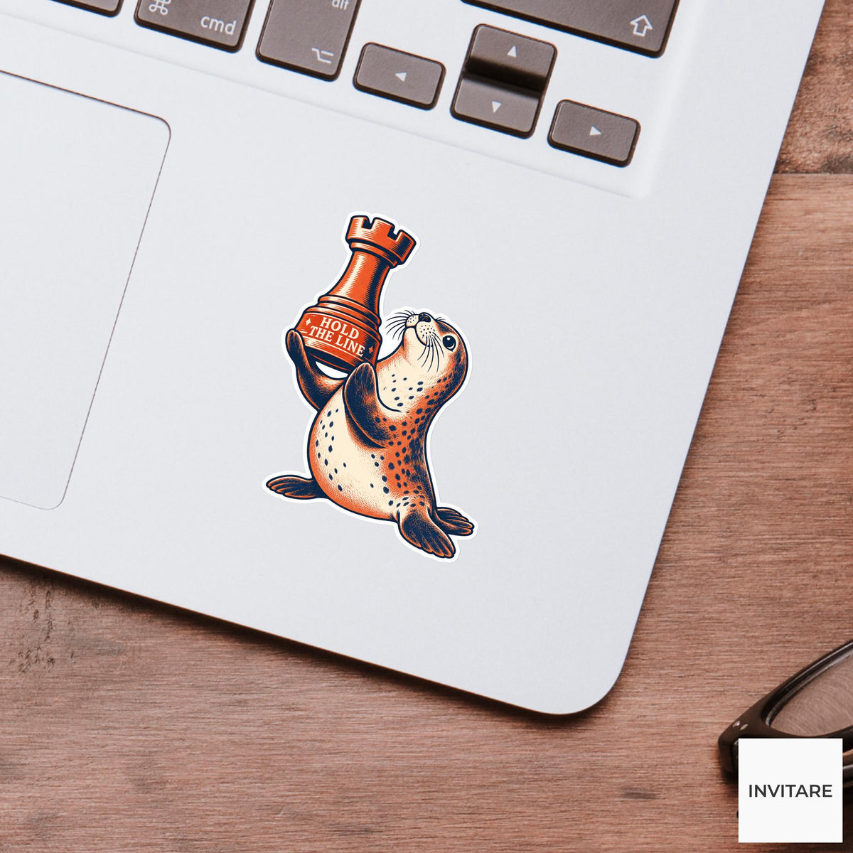 Seal Chess Vinyl Sticker, Hold The Line Cute Animal Illustration