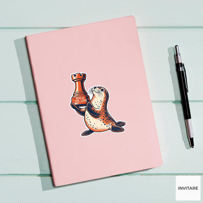Seal Chess Vinyl Sticker, Hold The Line Cute Animal Illustration