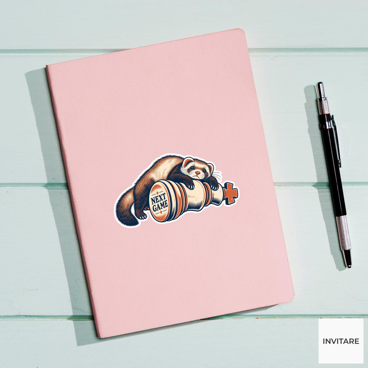Ferret Chess Vinyl Sticker, Next Game Cute Animal Illustration