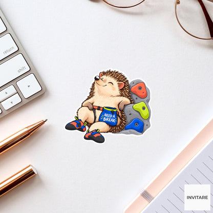 Hedgehog Bouldering Vinyl Sticker, Need A Break Cute Animal Illustration