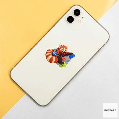 Red panda Bouldering Vinyl Sticker, Try Again Cute Animal Illustration