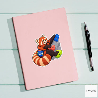 Red panda Bouldering Vinyl Sticker, Try Again Cute Animal Illustration