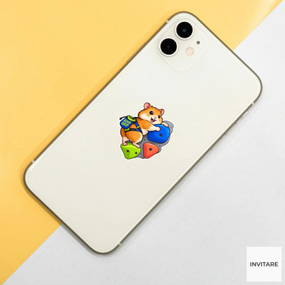Hamster Bouldering Vinyl Sticker, Good Grip Cute Animal Illustration