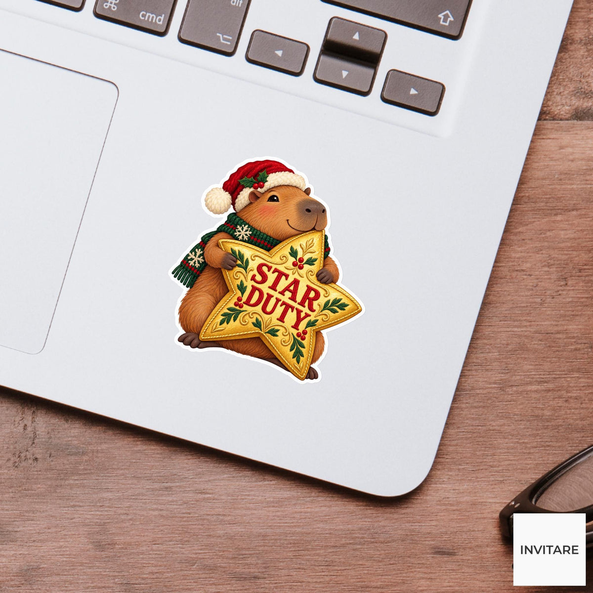 Capybara Christmas Star Vinyl Sticker, Star Duty Cute Animal Illustration