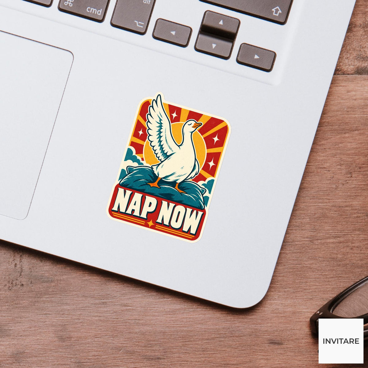 Nap Now Goose Vinyl Sticker, Funny Retro Poster for Journals and Laptops