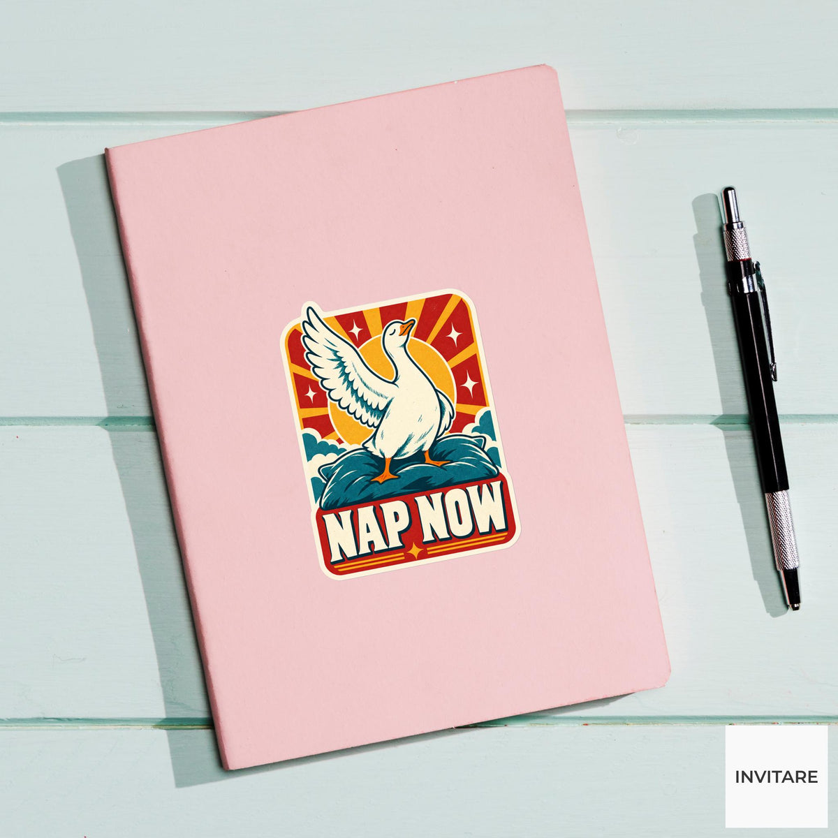 Nap Now Goose Vinyl Sticker, Funny Retro Poster for Journals and Laptops