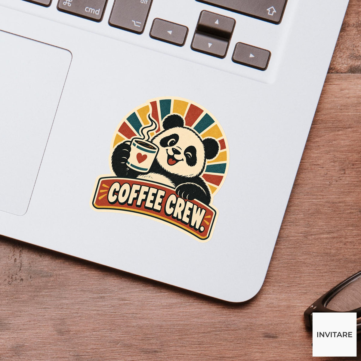 Coffee Panda Vinyl Sticker, Funny Retro Poster for Journals and Laptops