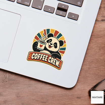 Coffee Panda Vinyl Sticker, Funny Retro Poster for Journals and Laptops