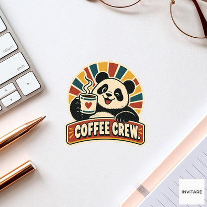 Coffee Panda Vinyl Sticker, Funny Retro Poster for Journals and Laptops