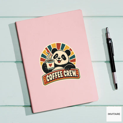 Coffee Panda Vinyl Sticker, Funny Retro Poster for Journals and Laptops