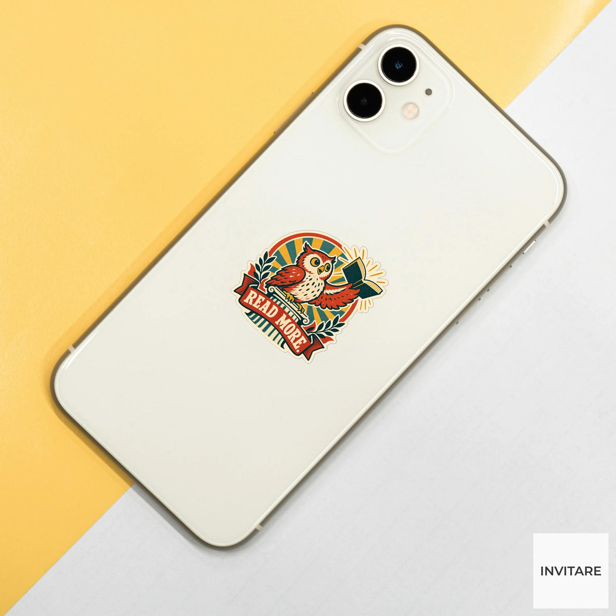 Reading Owl Vinyl Sticker, Funny Retro Poster for Journals and Laptops